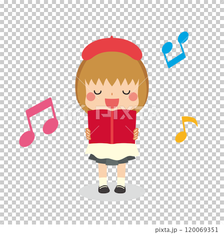 聖歌隊の衣装を着て歌を歌う可愛い小さな女の子のイラスト　ベクター　白背景 120069351