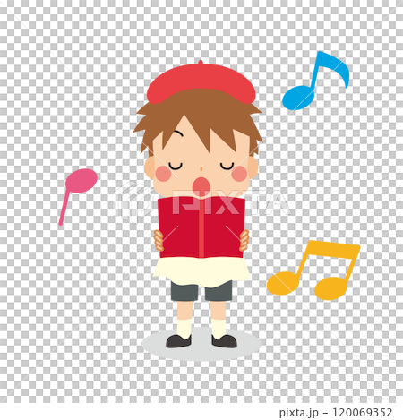 Illustration of a cute little boy singing in a choir costume Vector White background Illustration of a cute little boy singing in a choir costume Vector White background 120069352