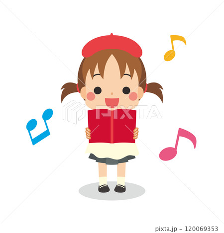 聖歌隊の衣装を着て歌を歌う可愛い小さな女の子のイラスト　ベクター　白背景 120069353