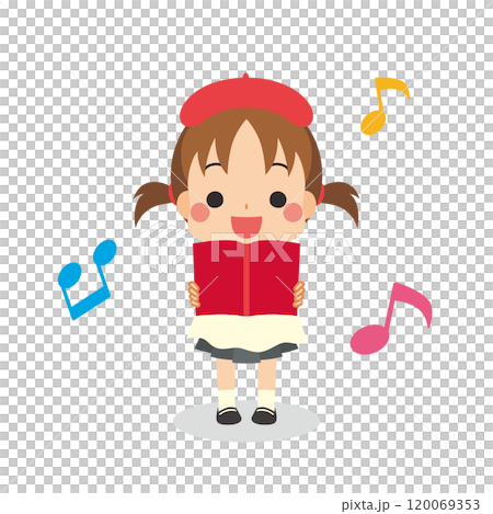 聖歌隊の衣装を着て歌を歌う可愛い小さな女の子のイラスト　ベクター　白背景 120069353