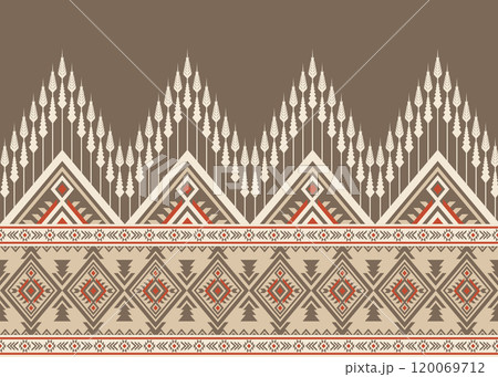 Ethnic tribal designs Navajo Aztec seamless pattern brown red stripe geomatics Native American motifs designs traditional textiles, rugs, fabric applications, table carpet, decorative arts p6 120069712