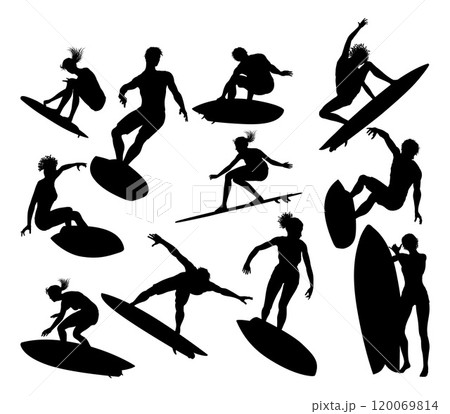 Surfer Surfboard Surfers Male Female Silhouettes 120069814