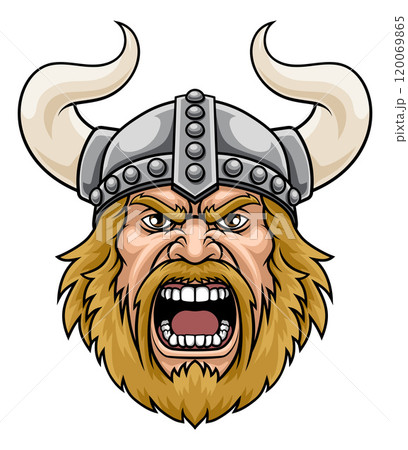 Angry Viking Warrior Mascot Head Illustration Angry Viking Warrior Mascot Head Illustration 120069865
