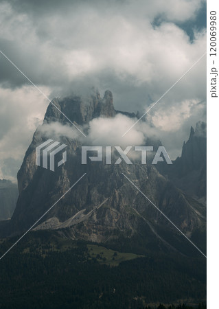 The Majestic Dolomites Clouds Embrace the Stunning Peaks in a Lush, Breathtaking Landscape of Italy The Majestic Dolomites Clouds Embrace the Stunning Peaks in a Lush, Breathtaking Landscape of Italy 120069980