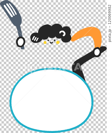 Housewife holding a large frying pan and spatula Stock illustration 120069982