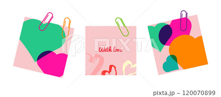 Valentines Day mockup scrapbook on white wall. For flyer store social media banner in pink tones. Chic color Border. Vector illustration. 120070899