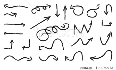 Arrows drawn with brushes for infographic design. Expressive Vector Arrows. Graphic element used in different projects. Vector illustration. 120070918