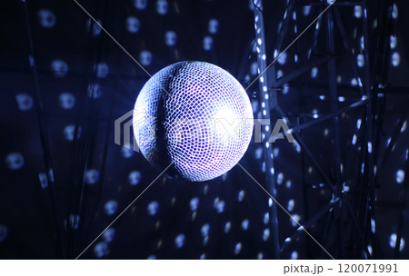 Discotheque mirror ball with pin spots and haze stock photo Discotheque mirror ball with pin spots and haze stock photo 120071991