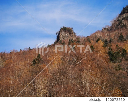 晩秋の紅葉に映える層雲峡の山々 晩秋の紅葉に映える層雲峡の山々 120072250