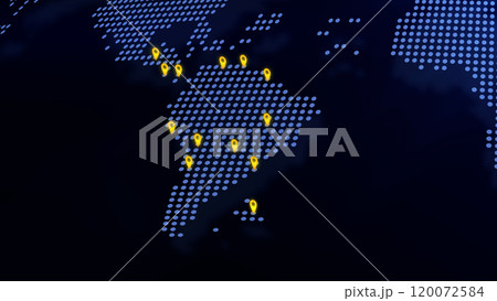 World map with dots, East America, Capital cities, Transportation, Travel, Business, distribution of services. Global Communications Network Digital abstract minimalist tech concept, illustration 120072584