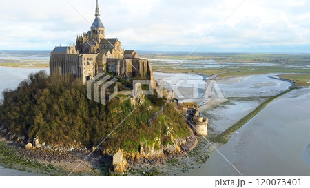Mont Saint Michel Abbey Surrounded by Tidal Waters Mont Saint Michel Abbey Surrounded by Tidal Waters 120073401