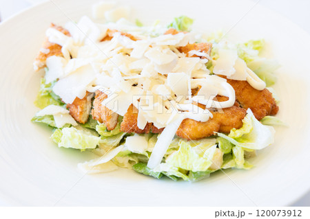 美味しいチキンカツとチーズをのせたシーザーサラダ 美味しいチキンカツとチーズをのせたシーザーサラダ 120073912