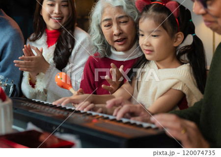 Dinner and Family holiday celebrating, together at Merry Christmas and  New Year. 120074735