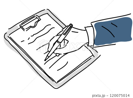 書類に記入する男性の手元手描きラフ線画 120075014