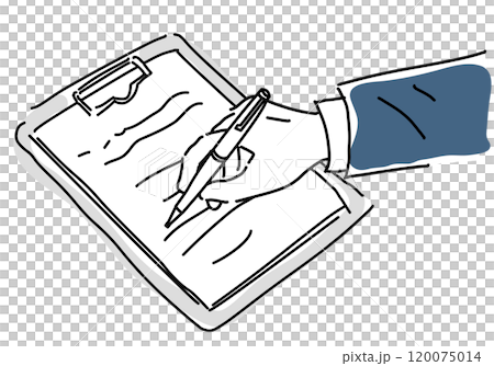 書類に記入する男性の手元手描きラフ線画 120075014