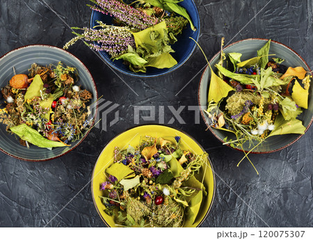 Dried medicinal herbs, herbal medicine. Dried medicinal herbs, herbal medicine. 120075307