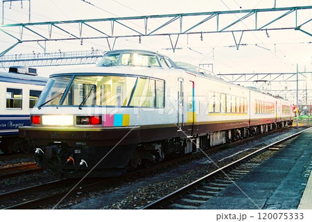 早朝の新津に停車する485系のどか号 120075333