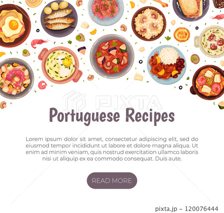 Portuguese Dishes and Main Courses Banner Design Vector Template 120076444