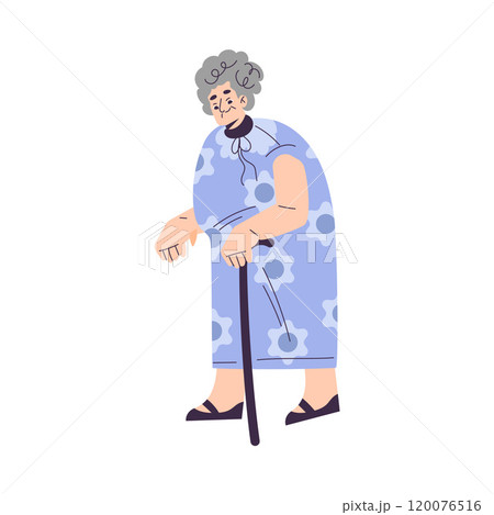 Elderly Woman Character Walking with Cane Vector Illustration 120076516