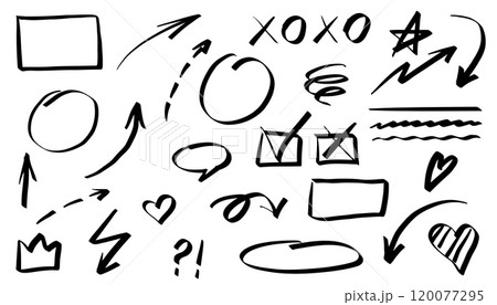 Doodles sketch scribble hand drawn handmade pencil pen marker set. Vector graphic design illustration 120077295