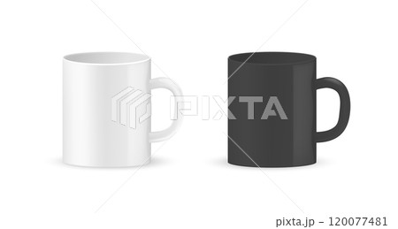 Realistic 3D Mockup of Isolated White and Black Ceramic Coffee Cup: Perfect for Breakfast Cafe Branding 120077481