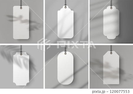 Minimalist Blank Tags Set with Realistic Shadows - Versatile Mockup for Branding, Price Labels, and Packaging 120077553