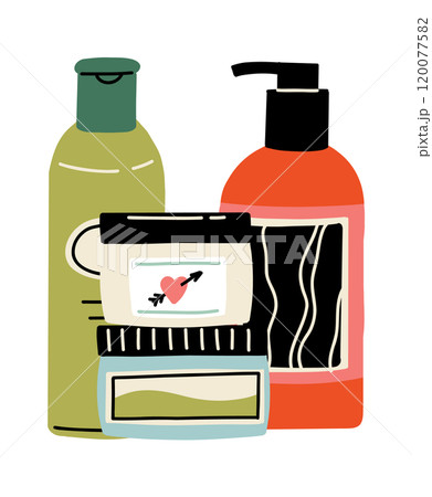 Beauty skincare product. Makeup cosmetic. Cleanser lotion lipstick jar. Vector skin care illustration Beauty skincare product. Makeup cosmetic. Cleanser lotion lipstick jar. Vector skin care illustration 120077582