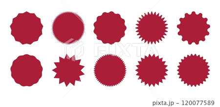 Set of Red Starburst and Sunburst Stickers for Sale and Promotions Isolated Vector Icons, Price Tags, and Promo Badges on White Background Set of Red Starburst and Sunburst Stickers for Sale and Promotions Isolated Vector Icons, Price Tags, and Promo Badges on White Background 120077589