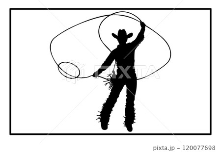 Rodeo Dummy Roping Boy Silhouette, Cowboy silhouette with rope lasso on horse illustration isolated on white background for rodeo western design Rodeo Dummy Roping Boy Silhouette, Cowboy silhouette with rope lasso on horse illustration isolated on white background for rodeo western design 120077698