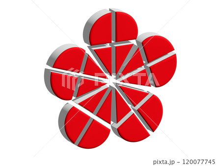 赤と白の梅の花の3Dアイコン素材|立体的で透過の和風イラスト 赤と白の梅の花の3Dアイコン素材|立体的で透過の和風イラスト 120077745