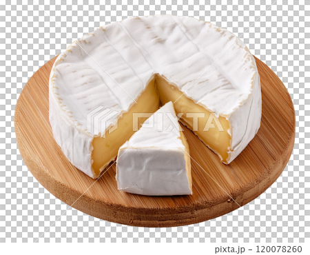 Classic Camembert Cheese with a Wedge Cut 120078260