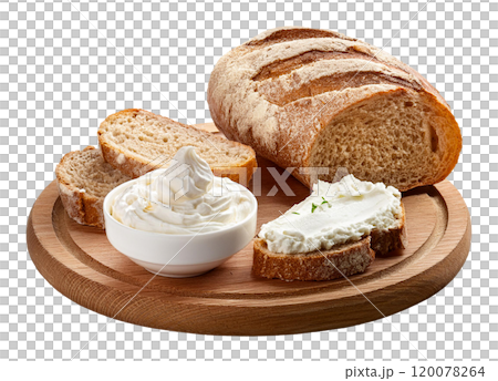 Fresh Artisan Bread with Creamy Cheese Spread 120078264