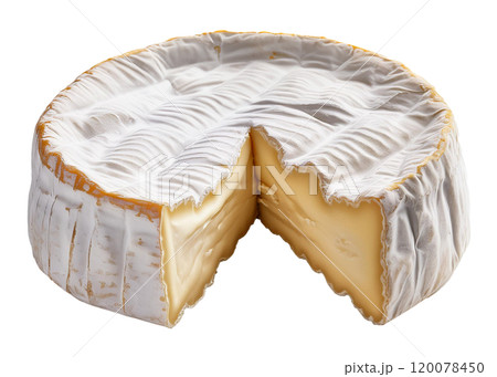 Creamy Brie Cheese with a Wedge Cut Out 120078450