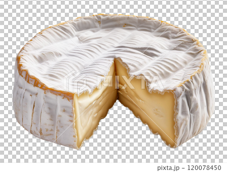 Creamy Brie Cheese with a Wedge Cut Out 120078450
