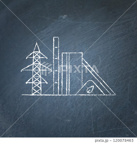 Biomass power station chalkboard sketch Biomass power station chalkboard sketch 120078463