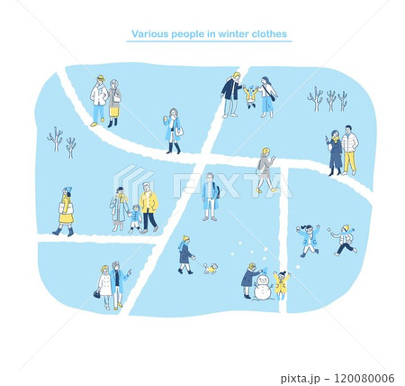 道を歩いているさまざまな人々　冬1 120080006