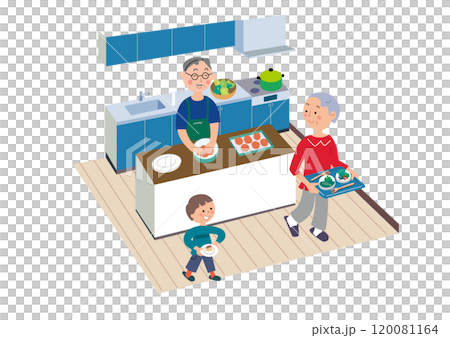 Grandson helping his grandfather and grandmother Grandson helping his grandfather and grandmother 120081164