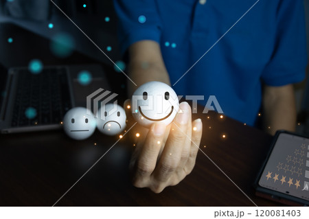 Users rate service experience on online application for customer satisfaction survey concept. Users rate service experience on online application for customer satisfaction survey concept. 120081403