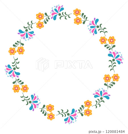 Colorful wreath illustration with fantasy flowers 120081484
