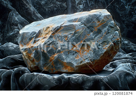 Euchlorine stone shines on black velvet revealing its intricate details 120081874