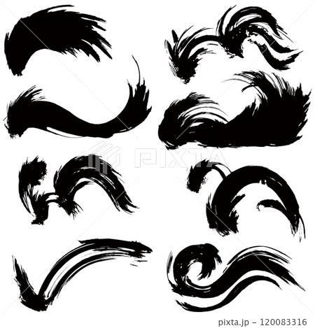 和風素材　筆で描かれたダイナミックな線のイラストセット　ベクター 120083316