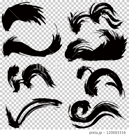 和風素材　筆で描かれたダイナミックな線のイラストセット　ベクター 120083316