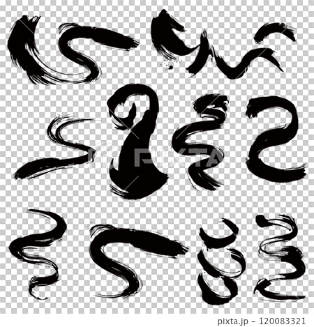 和風素材 筆で描かれたダイナミックな線のイラストセット ベクター 和風素材 筆で描かれたダイナミックな線のイラストセット ベクター 120083321