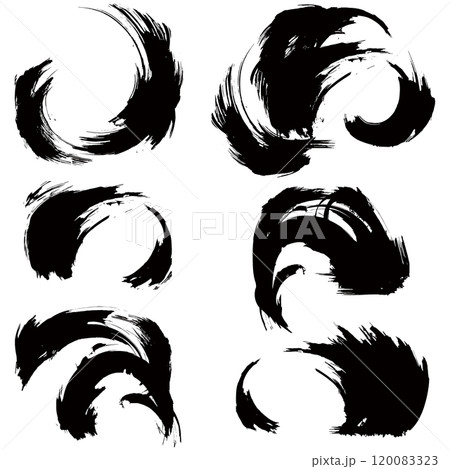和風素材　筆で描かれたダイナミックな線のイラストセット　ベクター 120083323