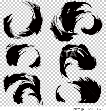 和風素材　筆で描かれたダイナミックな線のイラストセット　ベクター 120083323