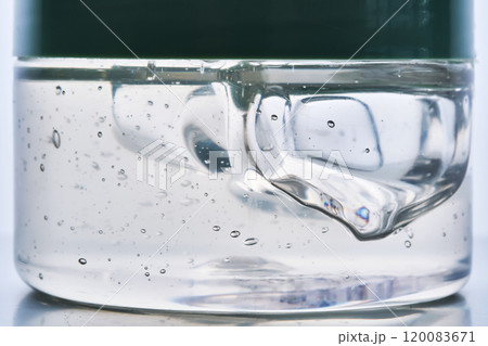 Texture of the gel in the jar. Hair gel or hyaluronic gel for the face. 120083671