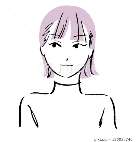 女性のシンプルなイラスト　ウルフヘアver. 120083740
