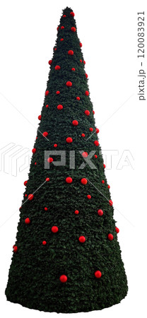 Cut out of a Christmas tree with red balls 120083921
