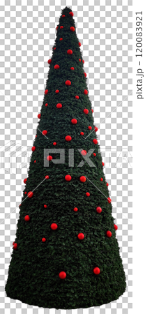 Cut out of a Christmas tree with red balls 120083921