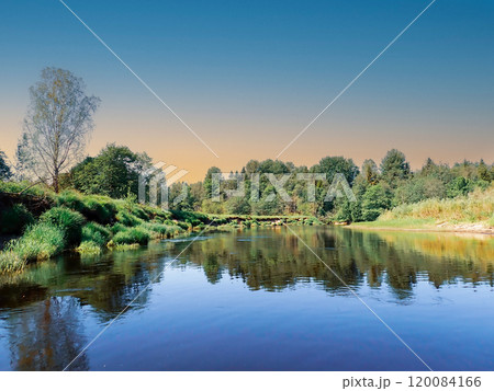 Upper reaches of the Volga river in Russia 120084166